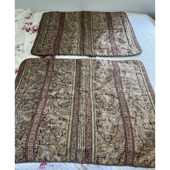 Croscill Pillow Shams Tangier King Damask Stripe Bronze Burgundy Rich Set Of 2 - Picture 1 of 12